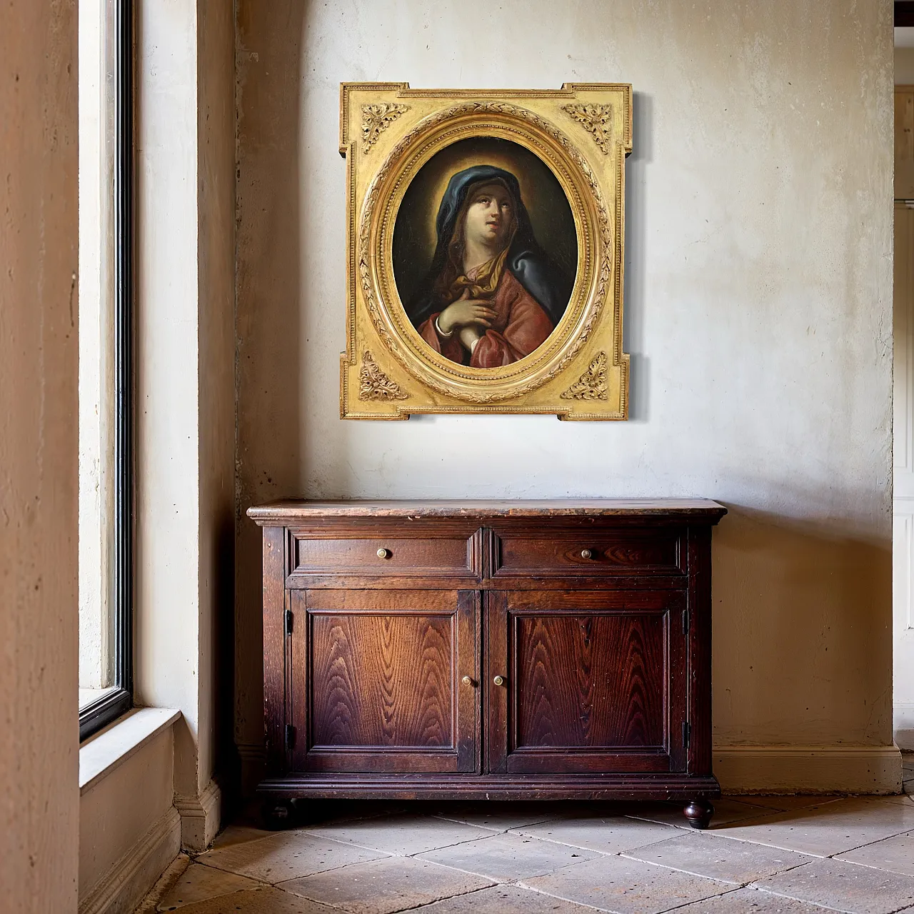 Ancient Italian painting, Virgin of Sorrows, 17th century 11