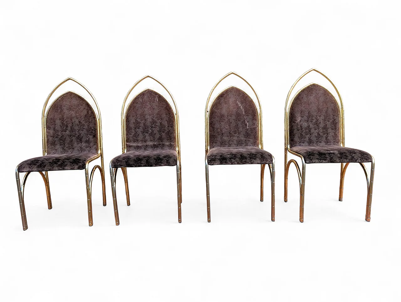 4 Italian gilt brass dining chairs, 1970s 1