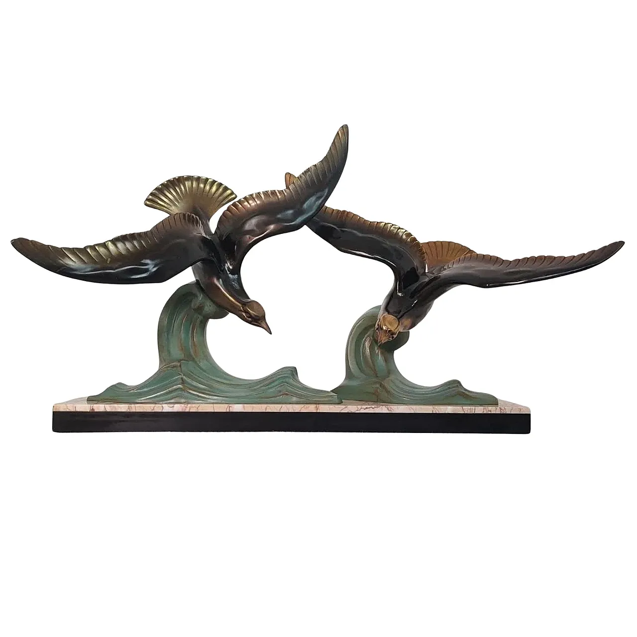 Marble and bronze sculpture depicting animals, France, Art Deco 30s 1