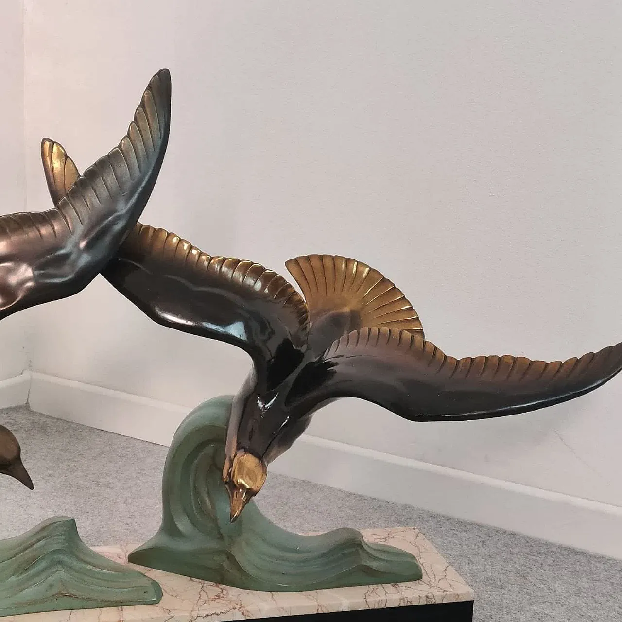 Marble and bronze sculpture depicting animals, France, Art Deco 30s 6