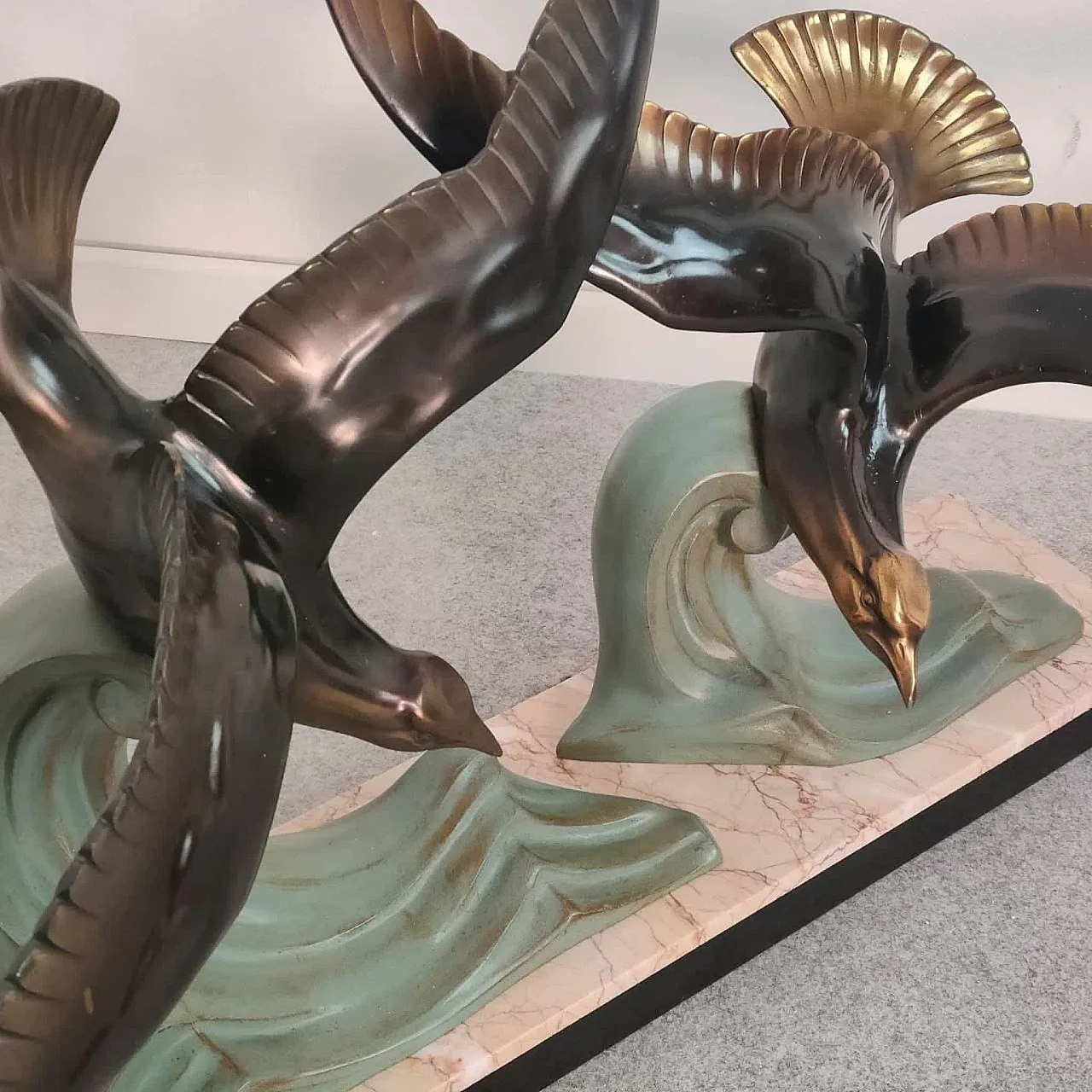 Marble and bronze sculpture depicting animals, France, Art Deco 30s 8