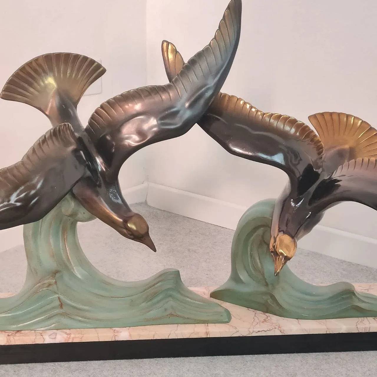 Marble and bronze sculpture depicting animals, France, Art Deco 30s 9
