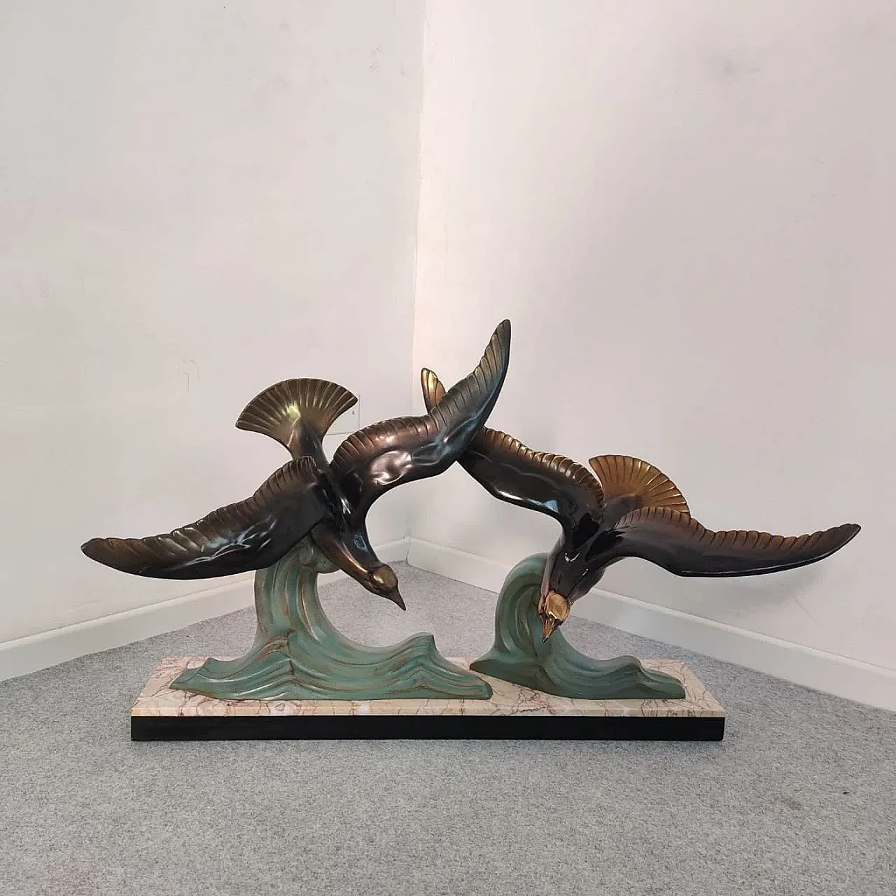 Marble and bronze sculpture depicting animals, France, Art Deco 30s 10