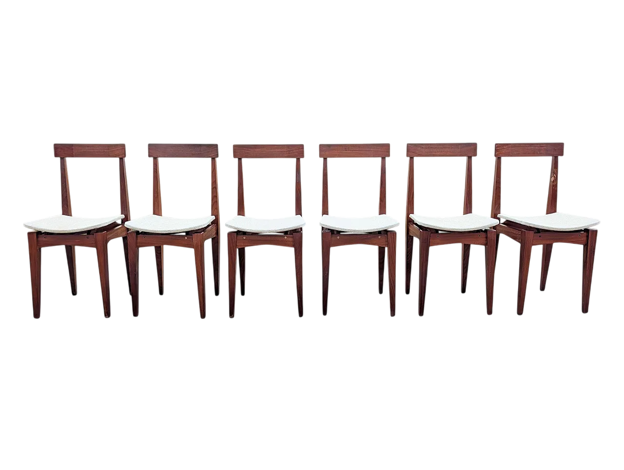 6 teak and white fabric chairs, 1950s 10
