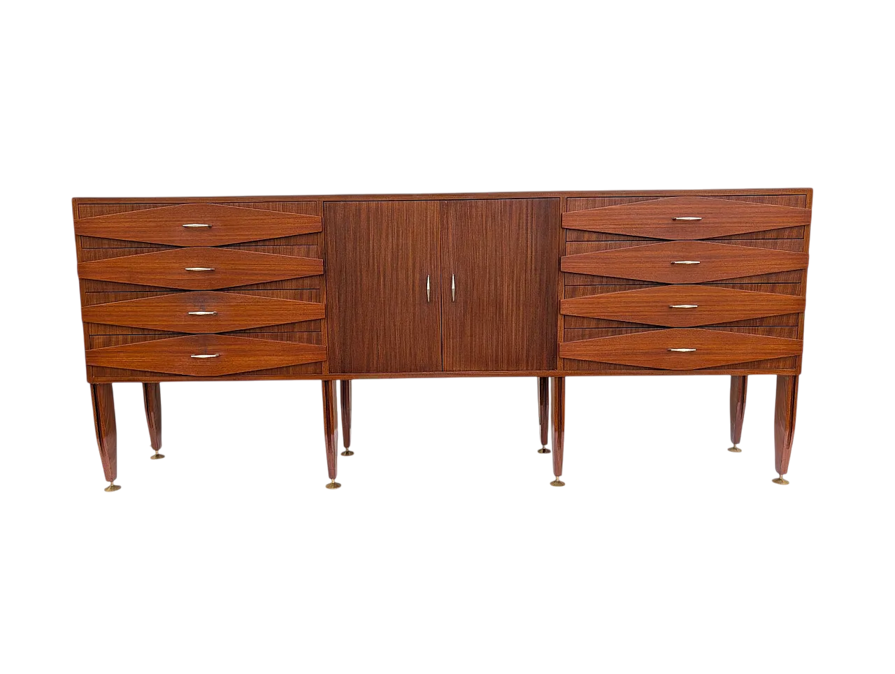 Teak wood cabinet with 2 doors and 8 drawers, 1950s 11