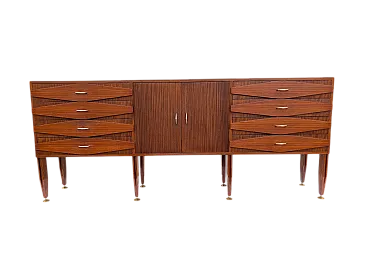 Teak wood cabinet with 2 doors and 8 drawers, 1950s