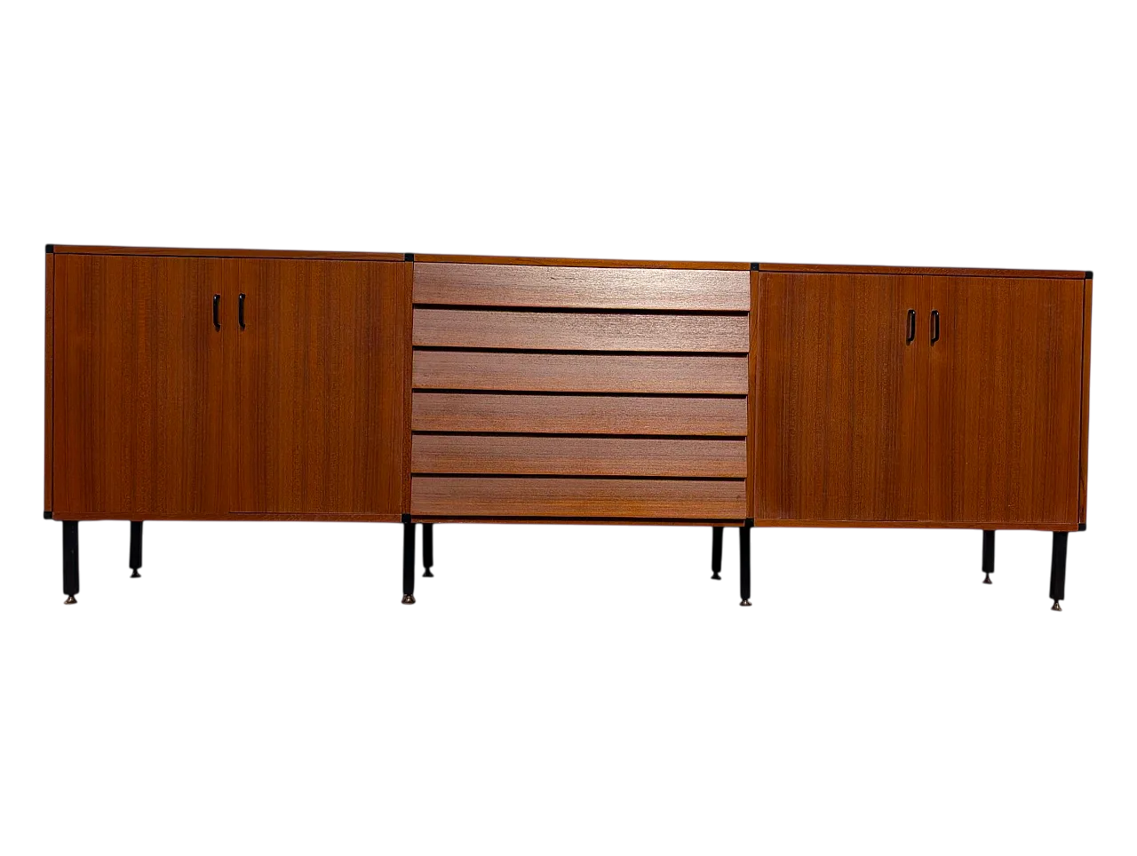 Teak wood cabinet with 6 drawers and 4 doors, 1950s 12