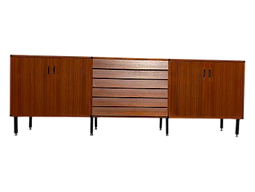 Teak wood cabinet with 6 drawers and 4 doors, 1950s