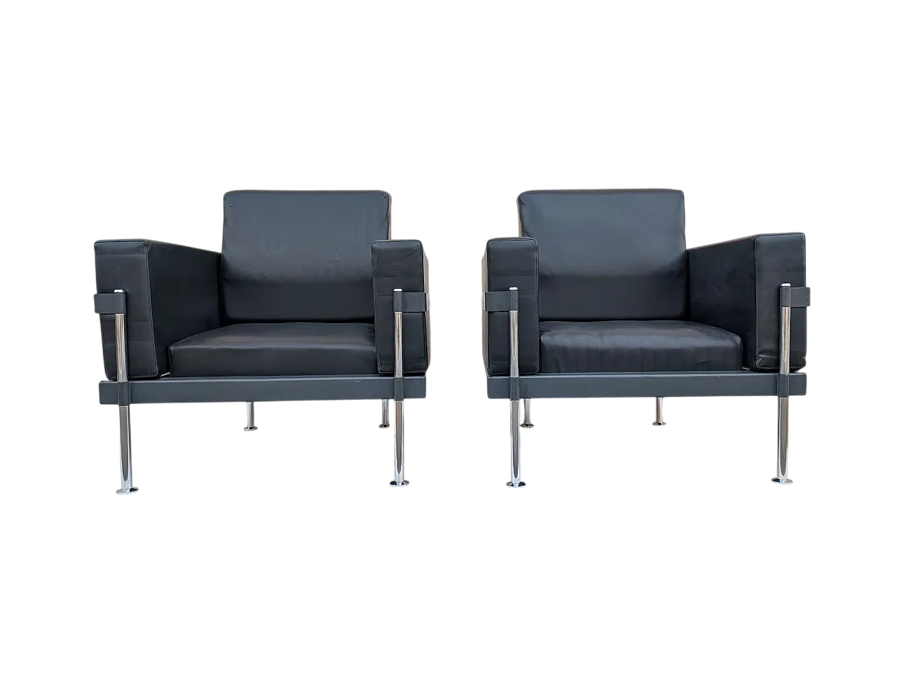 Pair of Mid-Century style armchairs in chromed metal, 1970s 9