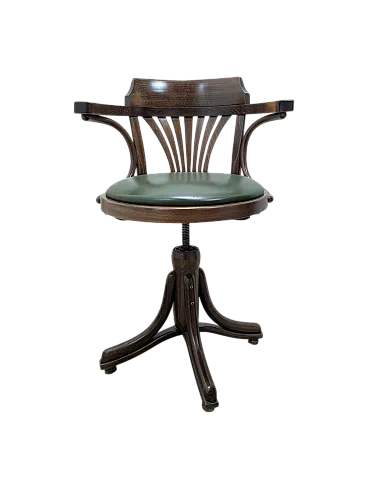 Wooden swivel chair with padded leather seat, 1950s/70s