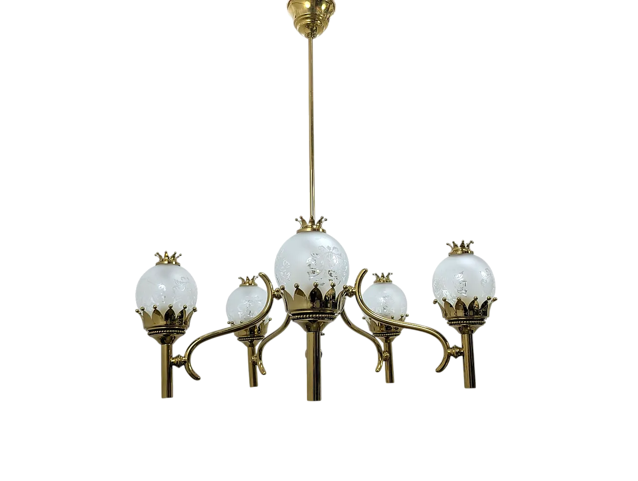 Brass pendant chandelier with 5 lights, 1960s 8