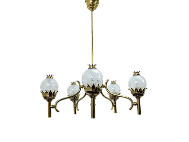 Brass pendant chandelier with 5 lights, 1960s