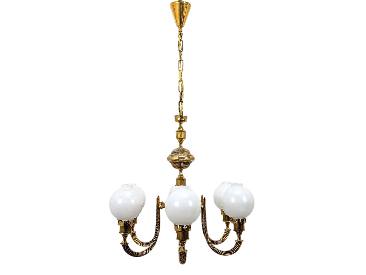 6-light brass pendant chandelier, 1960s 10