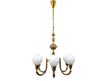 6-light brass pendant chandelier, 1960s