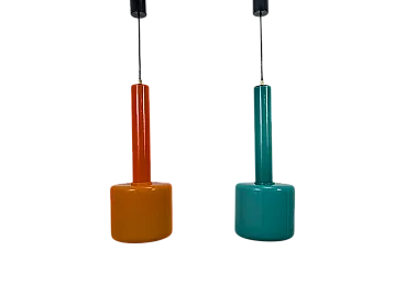 Pair of colored glass lamps, 70s