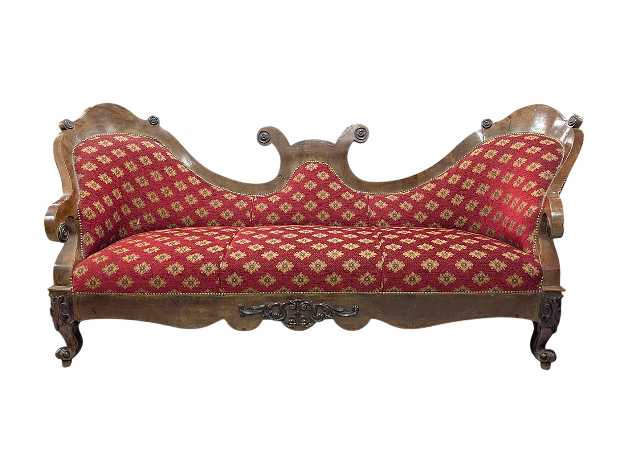 Divano in noce e tessuto rosso 3 posti, stile Neoclassico, '800 8