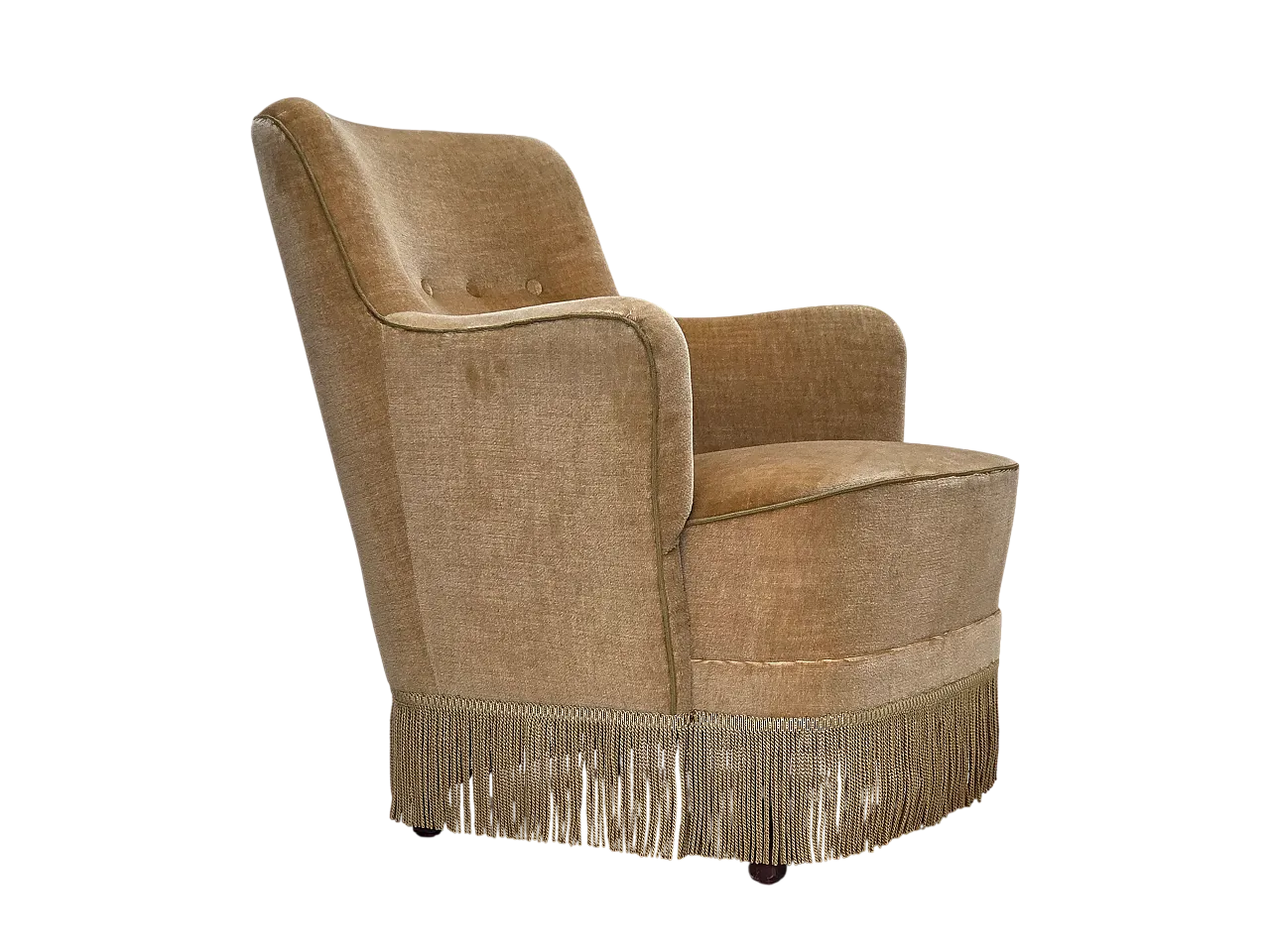 Danish armchair, light green velour, 1970s 21