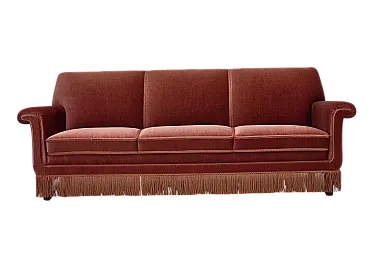 Danish 3-seater sofa, salmon pink velour, beech wood, 1970s
