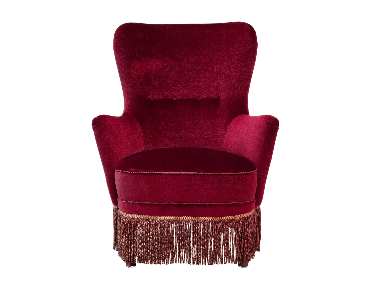 Danish highback armchair, red velour, beech wood, 1970s 18