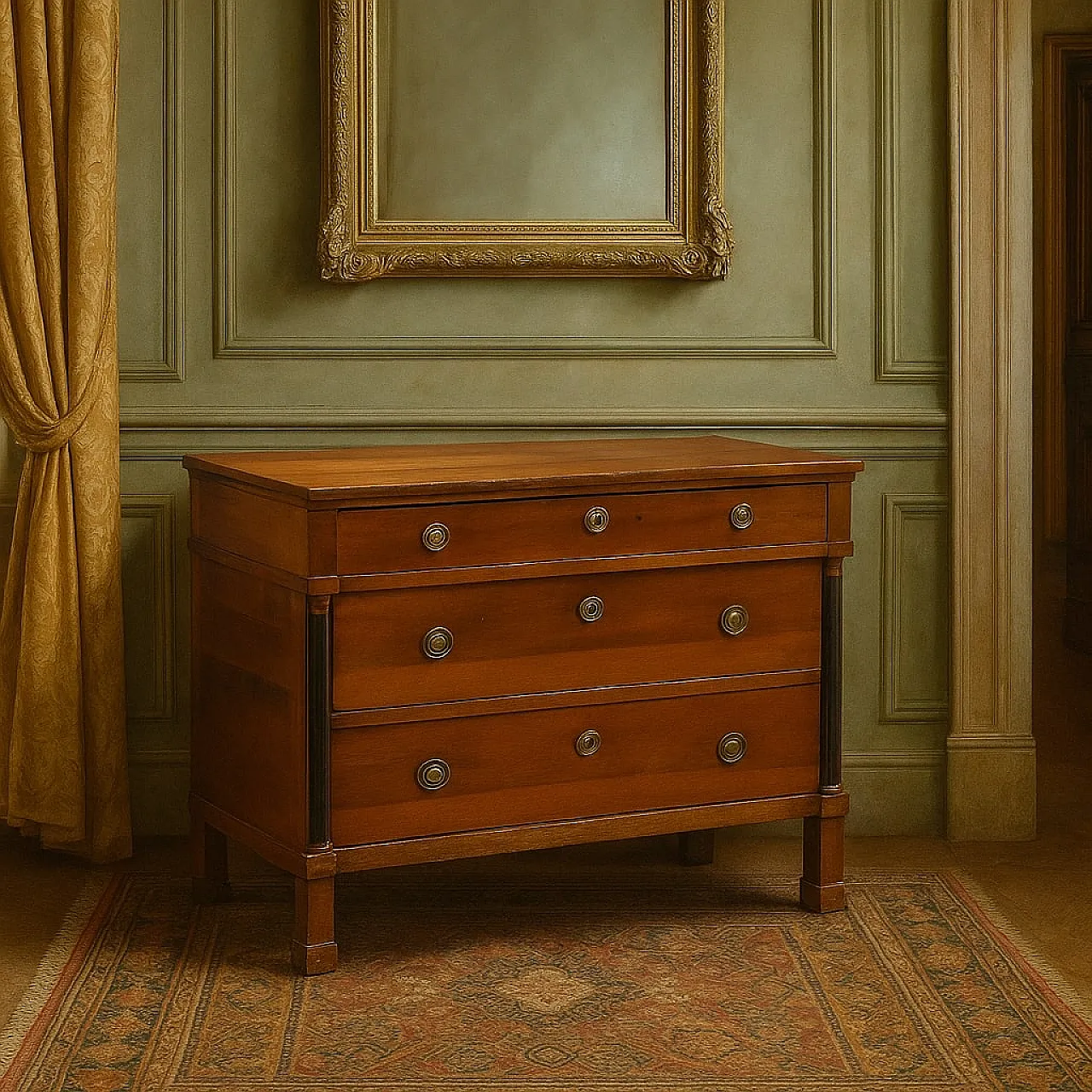 Impero walnut chest of drawers, early 19th century 2