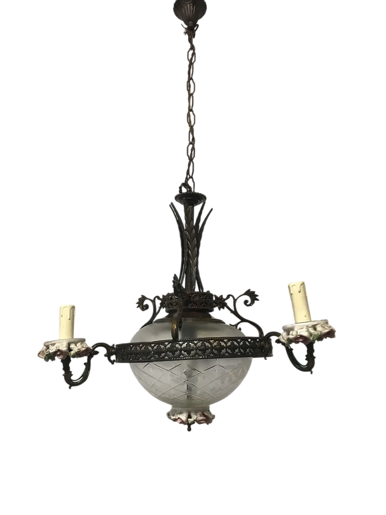 Lampadario in porcellana di Capodimonte e bronzo, Italia, anni '30 14