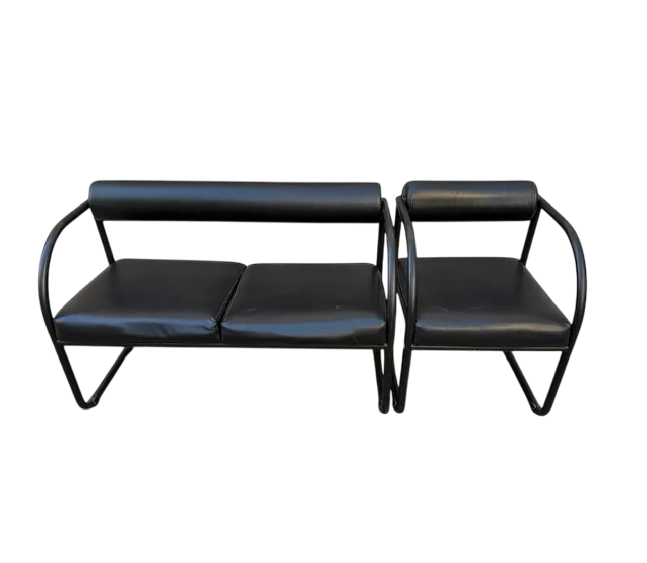 Leather Sofa and Armchair Set, 80s 10