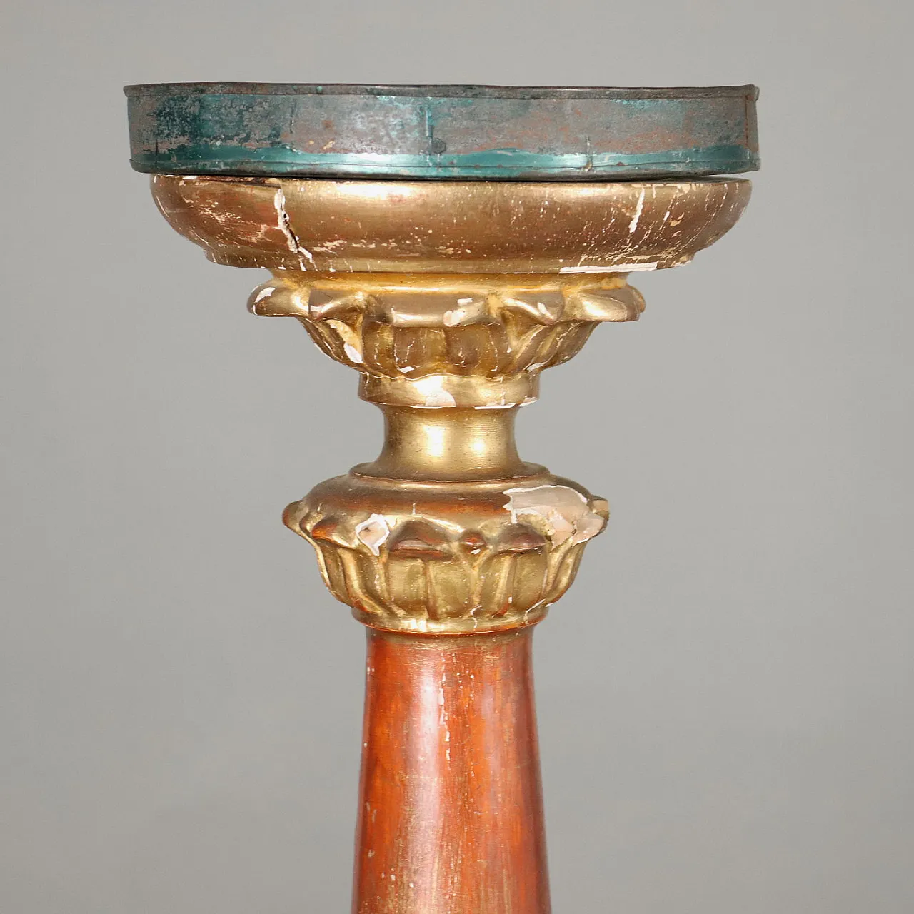 Carved & gilded wooden torch holder with leaf festoons, 19th century 3