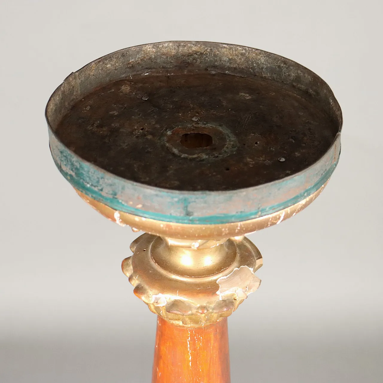 Carved & gilded wooden torch holder with leaf festoons, 19th century 4