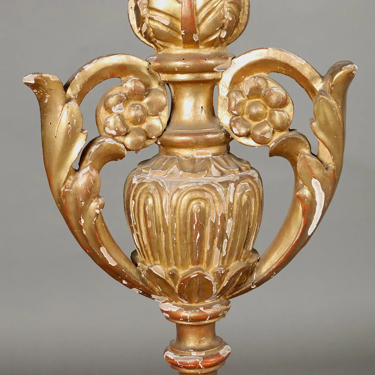 Carved & gilded wooden torch holder with leaf festoons, 19th century 5