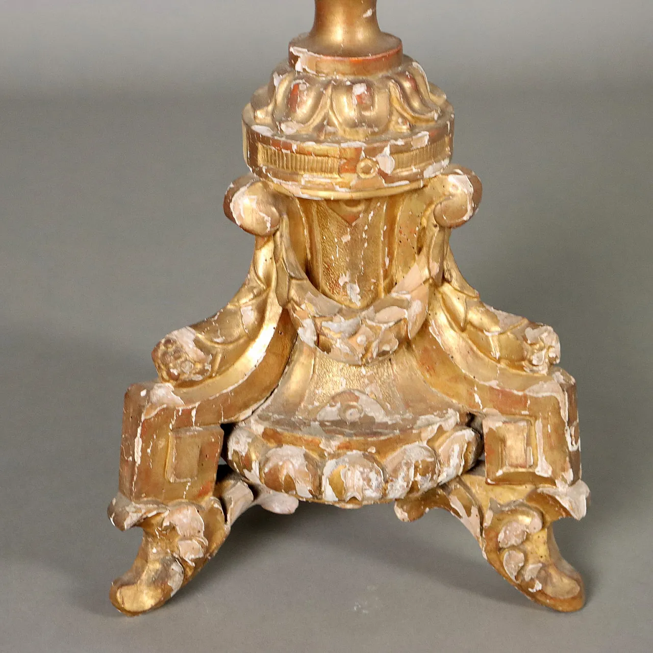 Carved & gilded wooden torch holder with leaf festoons, 19th century 6