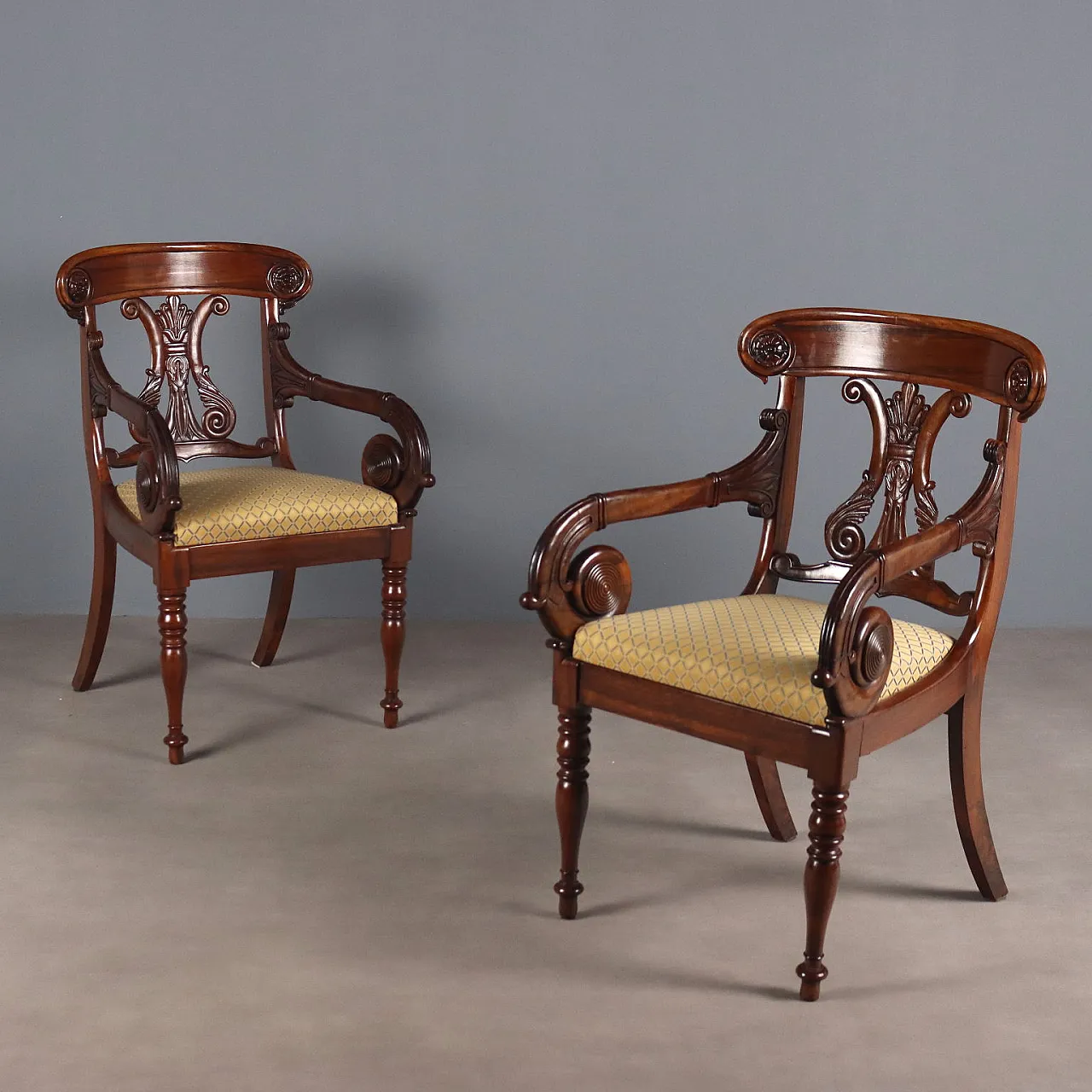Pair of Luigi Filippo mahogany armchairs, 19th century 1