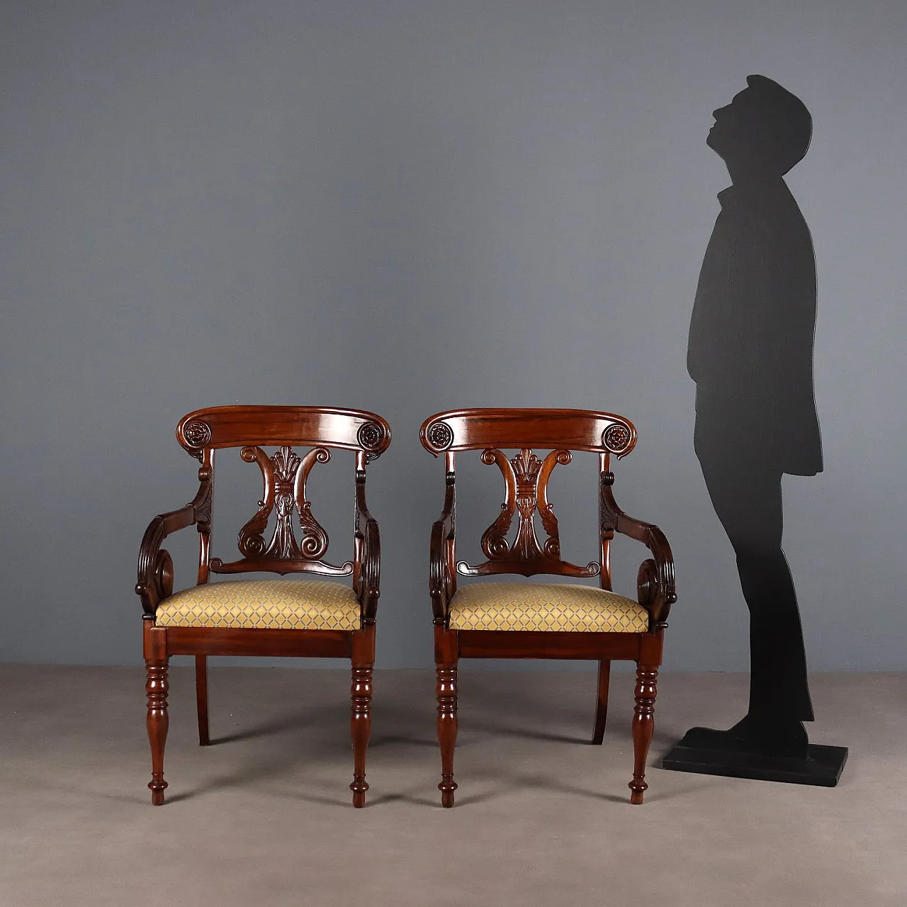 Pair of Luigi Filippo mahogany armchairs, 19th century 2