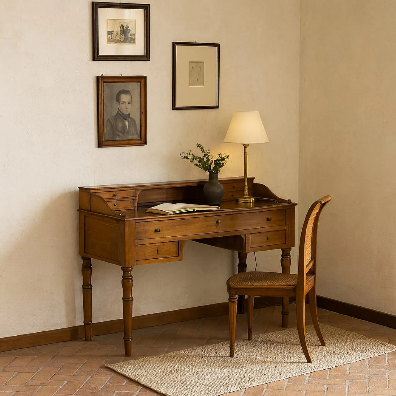 Scrivania in noce con 7 cassetti, '800 2