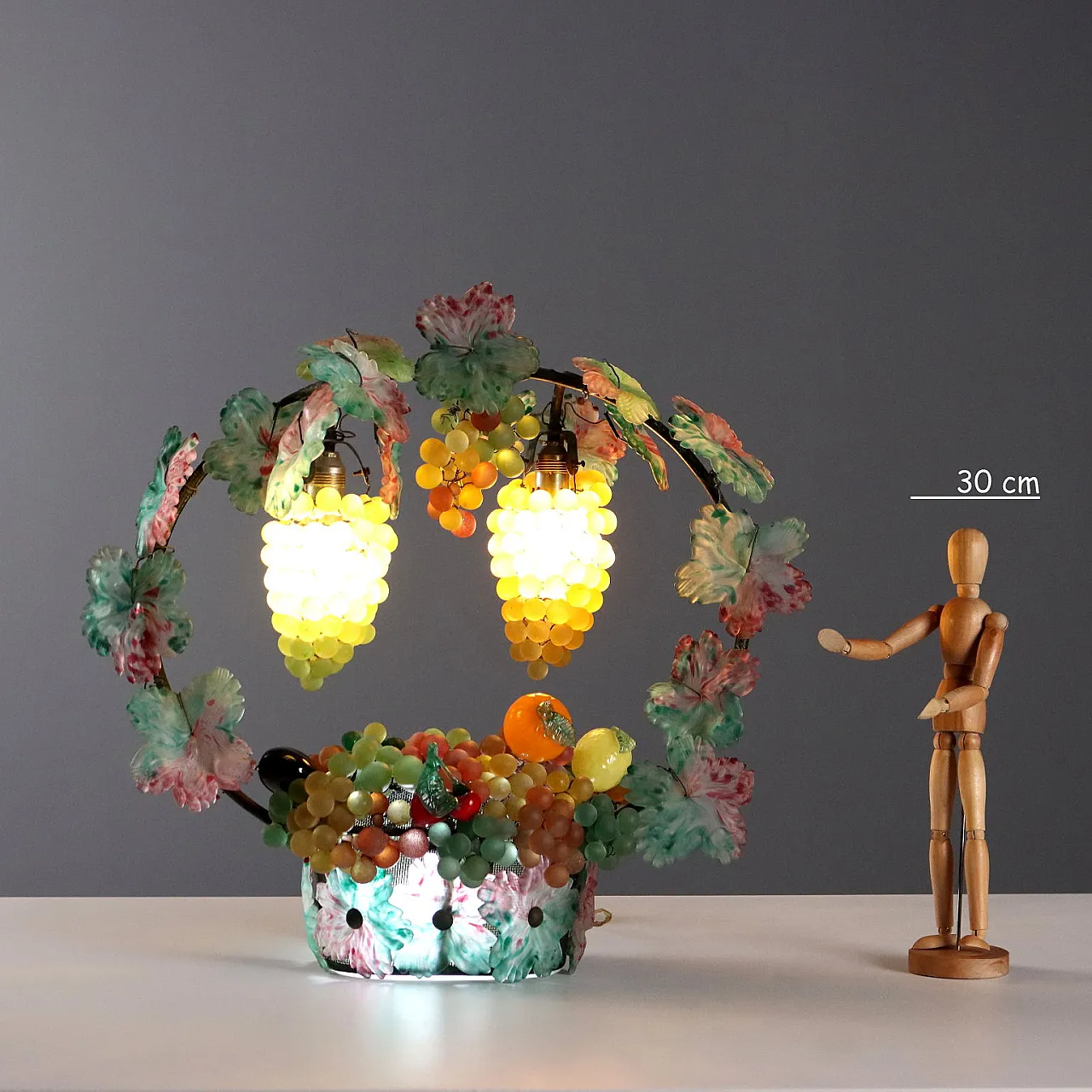 Table lamp in metal and colored glass, 19th century 2