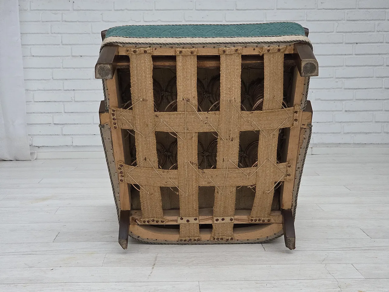 Danish armchair green beige wool, 1950s 17