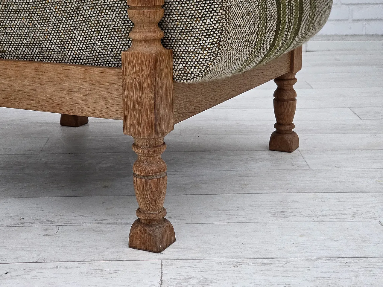 Danish armchair wool fabric, oak wood, 1970s 2