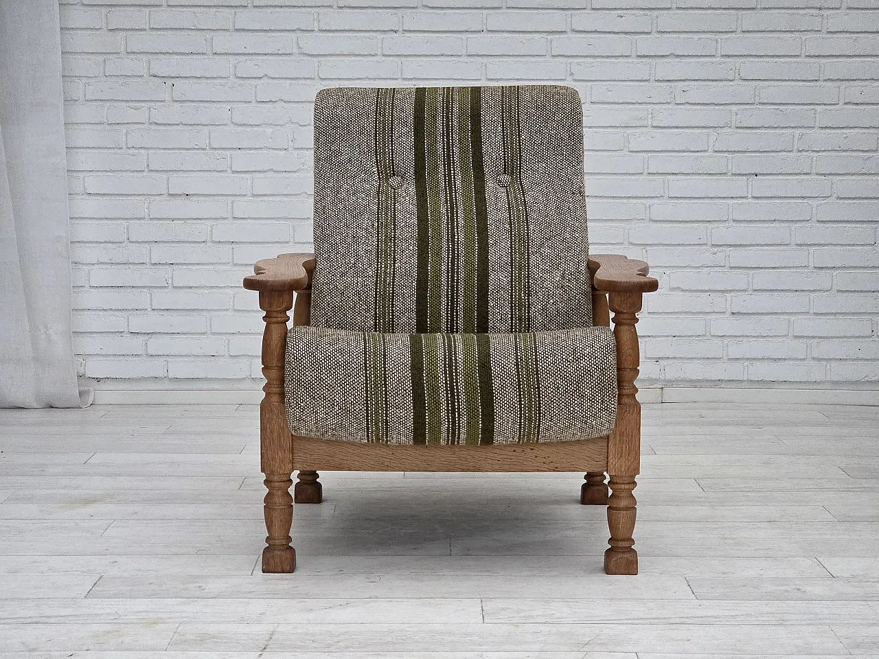 Danish armchair wool fabric, oak wood, 1970s 7