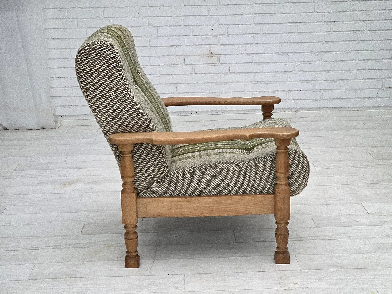 Danish armchair wool fabric, oak wood, 1970s 10