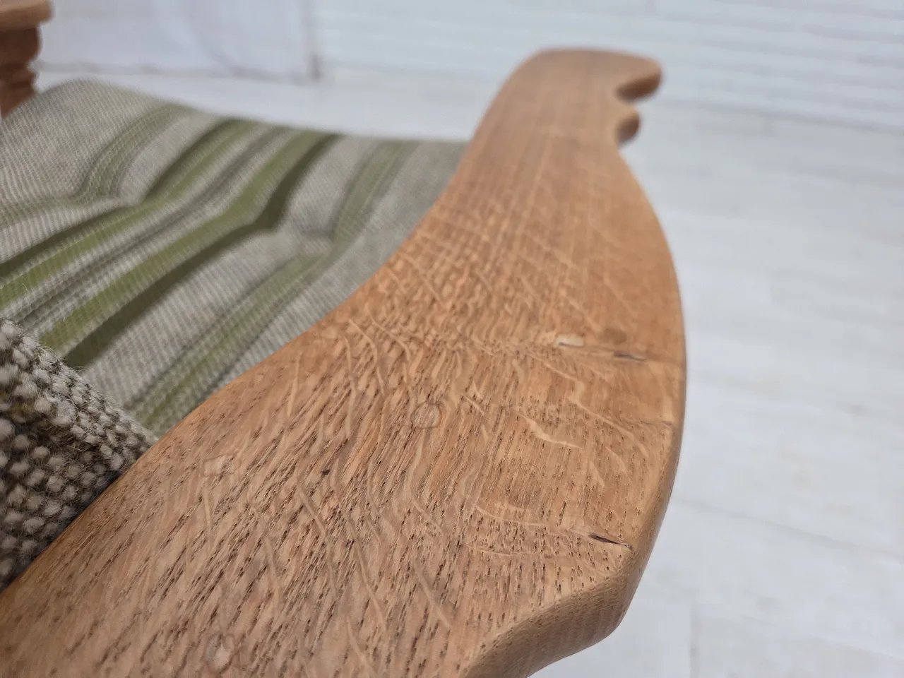 Danish armchair wool fabric, oak wood, 1970s 13