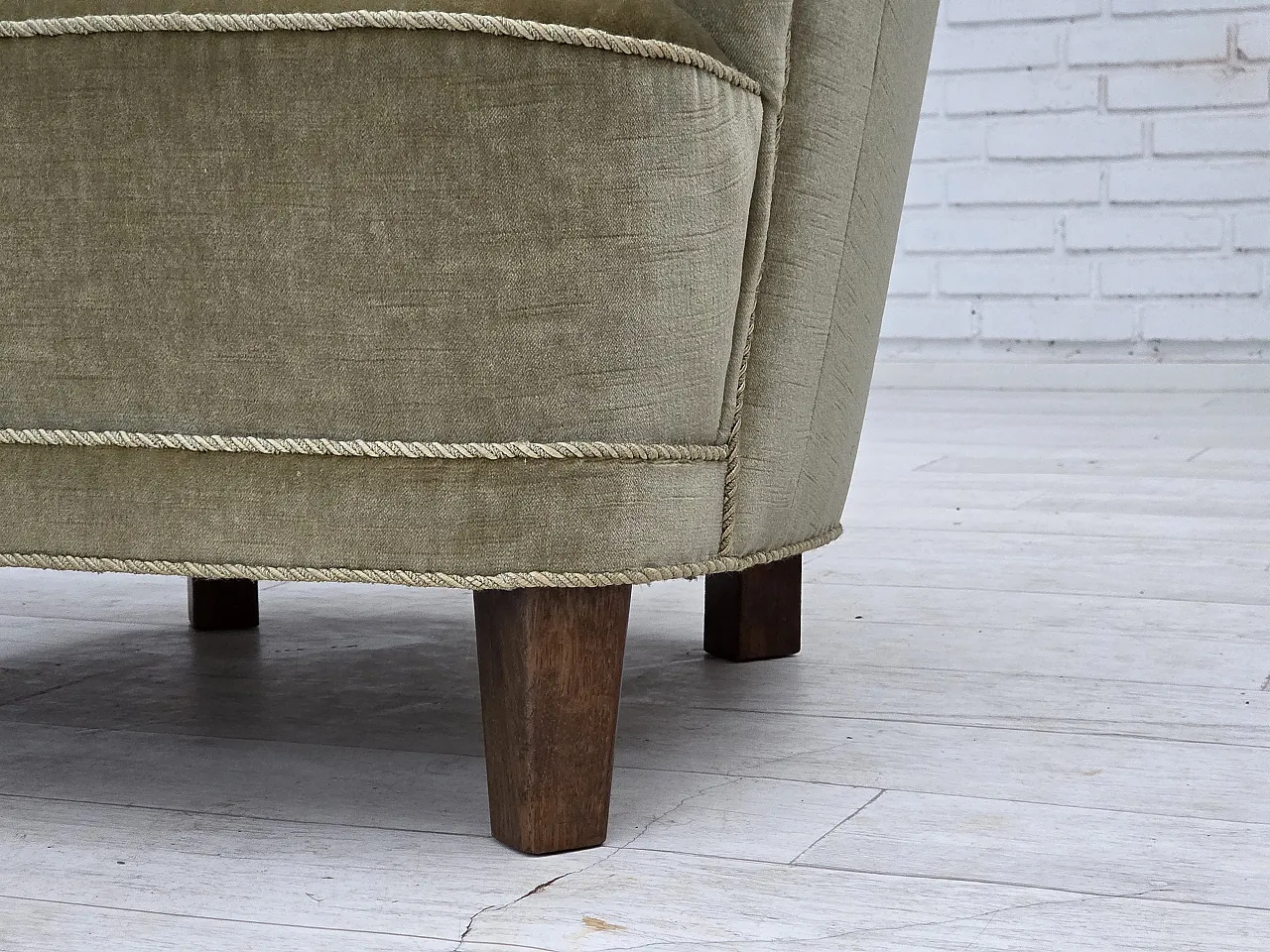 Danish armchair green velour, oak, 1970s 2