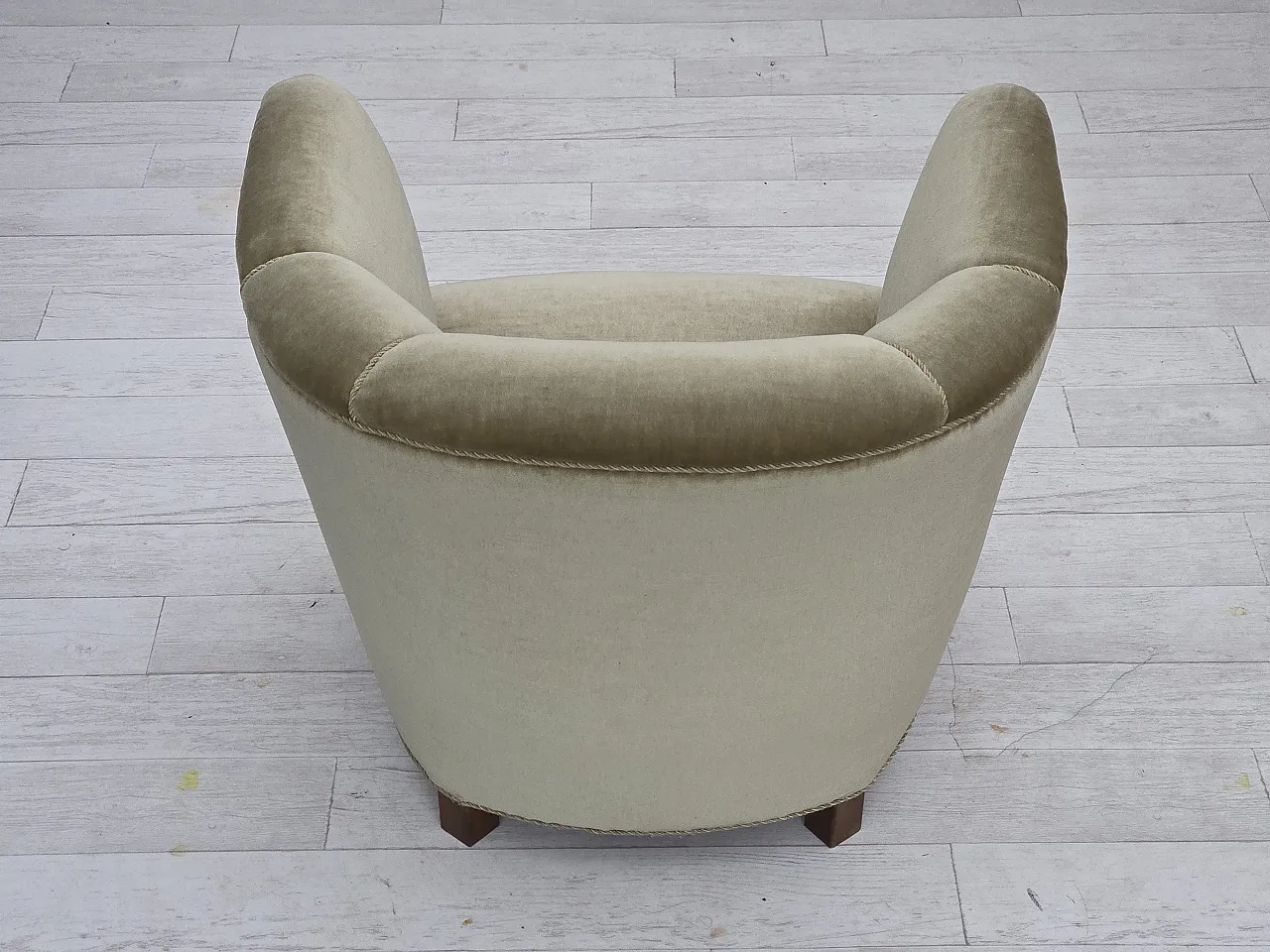 Danish armchair green velour, oak, 1970s 10
