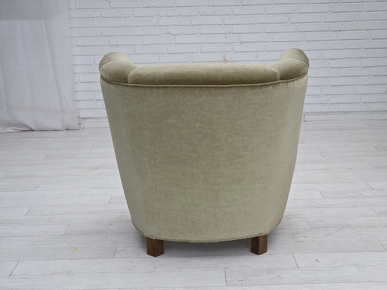 Danish armchair green velour, oak, 1970s 11