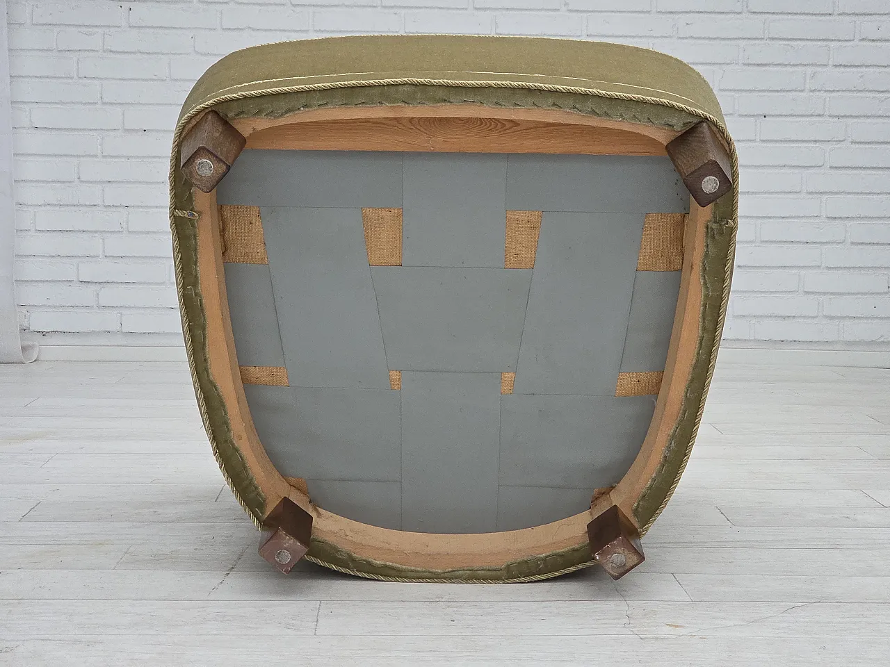 Danish armchair green velour, oak, 1970s 16