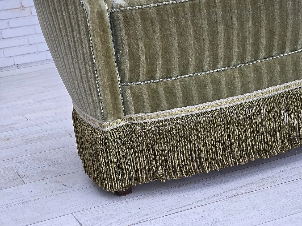 Danish armchair striped furniture velour, beech wood, 1960s 3