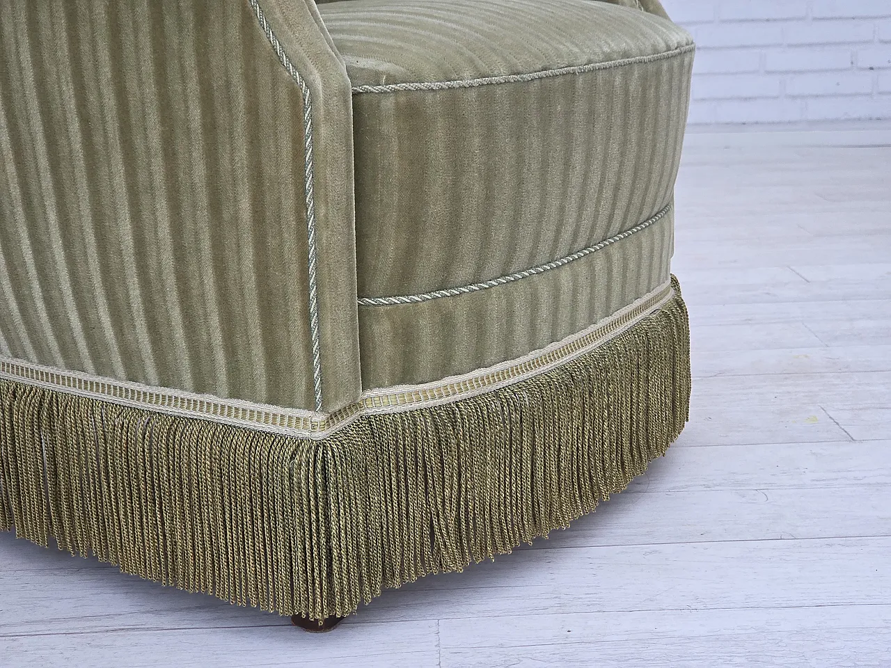 Danish armchair striped furniture velour, beech wood, 1960s 6