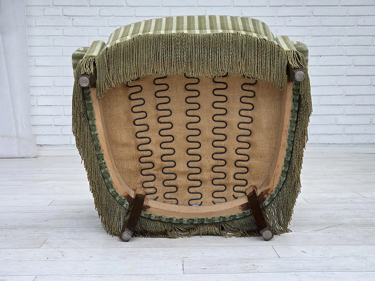 Danish armchair striped furniture velour, beech wood, 1960s 19