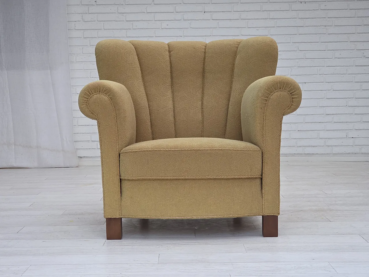 Danish relax chair light green wool, 1960s 1