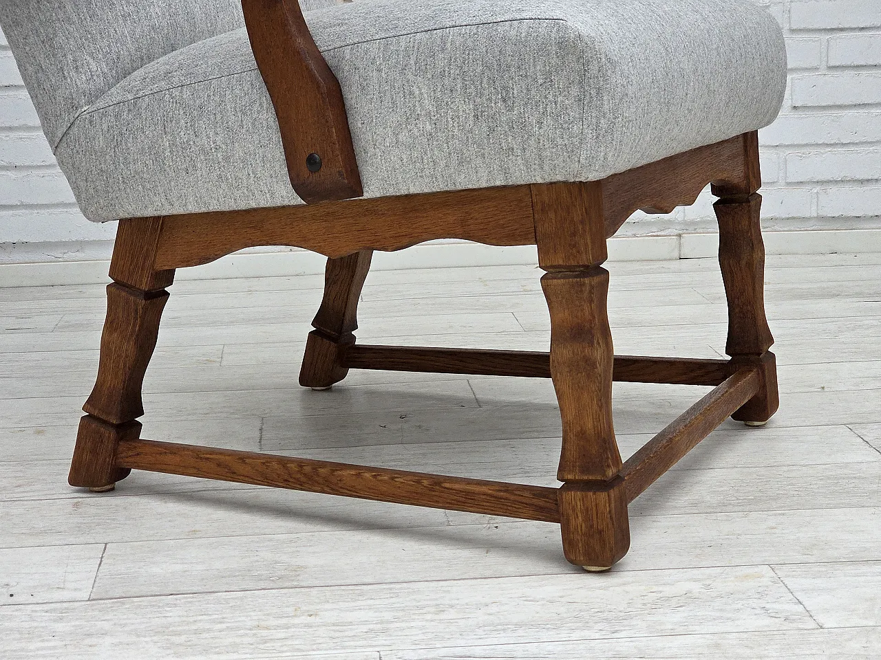 Danish high-backed armchair, wool, oak, 1950s 2