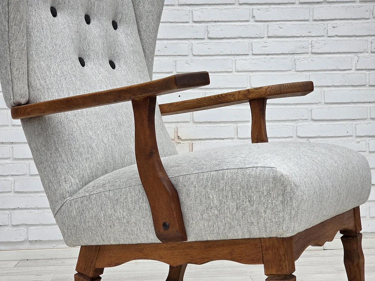 Danish high-backed armchair, wool, oak, 1950s 3