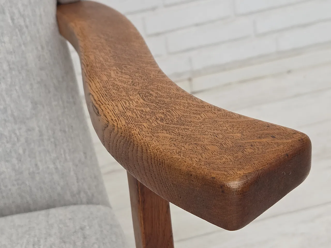 Danish high-backed armchair, wool, oak, 1950s 7